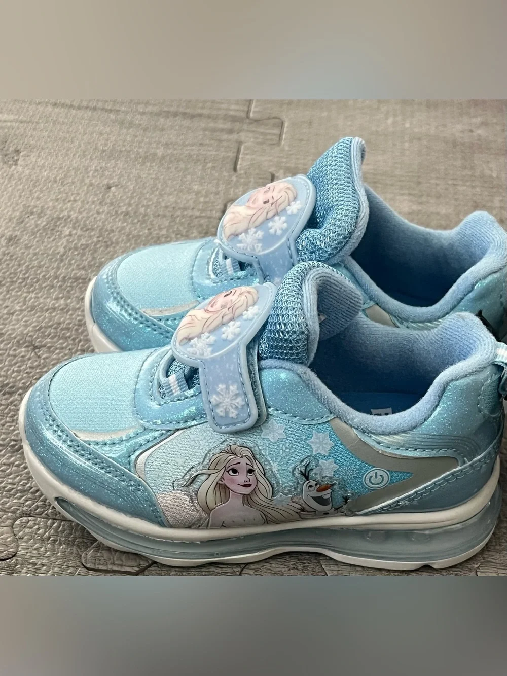 Disney Frozen Girls Blue Light-Up Glitter Sneakers Elsa Anna Olaf Hook & Loop 8